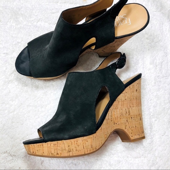 Franco Sarto black suede platform wedge sandals - Picture 1 of 6